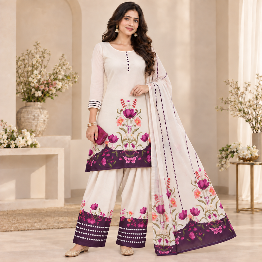 Blush Pink Satin Farshi Set with Dupatta