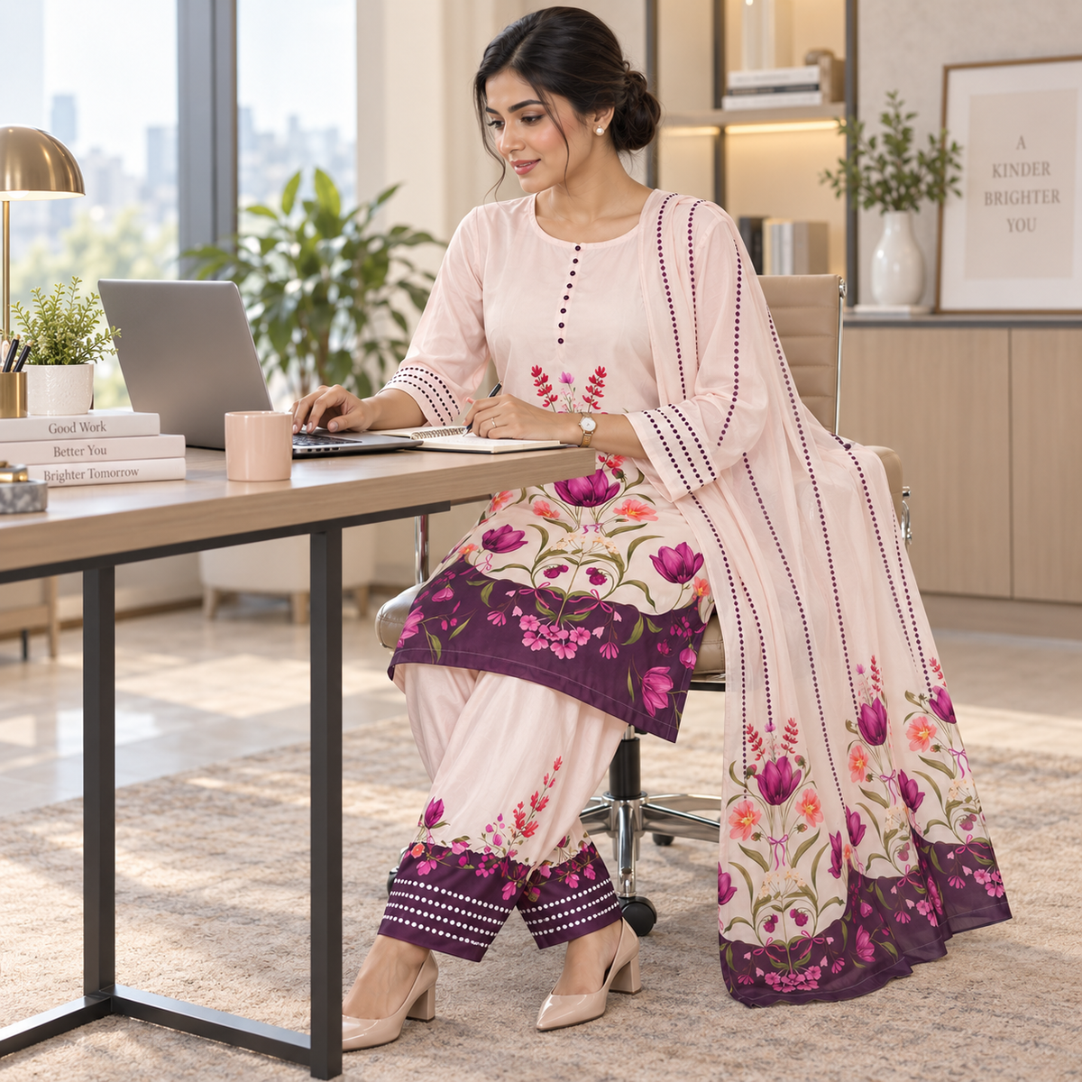 Blush Pink Satin Farshi Set with Dupatta