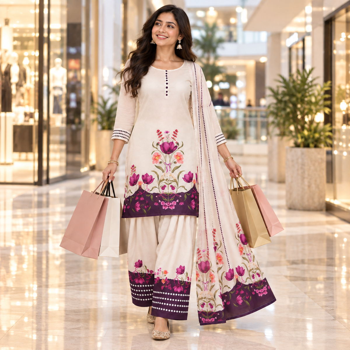 Blush Pink Satin Farshi Set with Dupatta