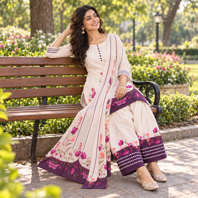 Blush Pink Satin Farshi Set with Dupatta