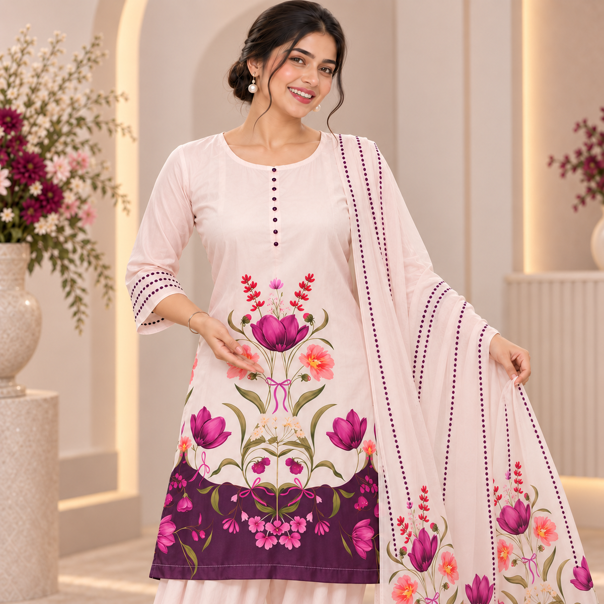 Blush Pink Satin Farshi Set with Dupatta