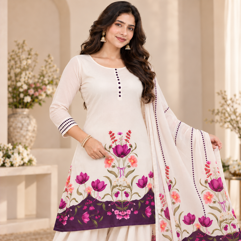Blush Pink Satin Farshi Set with Dupatta