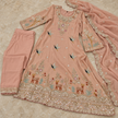 Peach Hand Embroidered A-Line Dupatta Suit