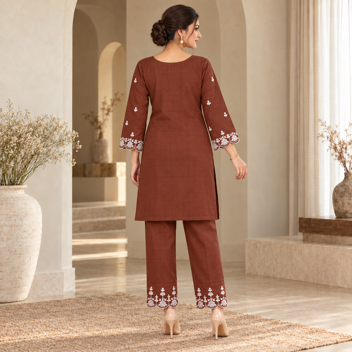 Brown Embroidery Cord Set