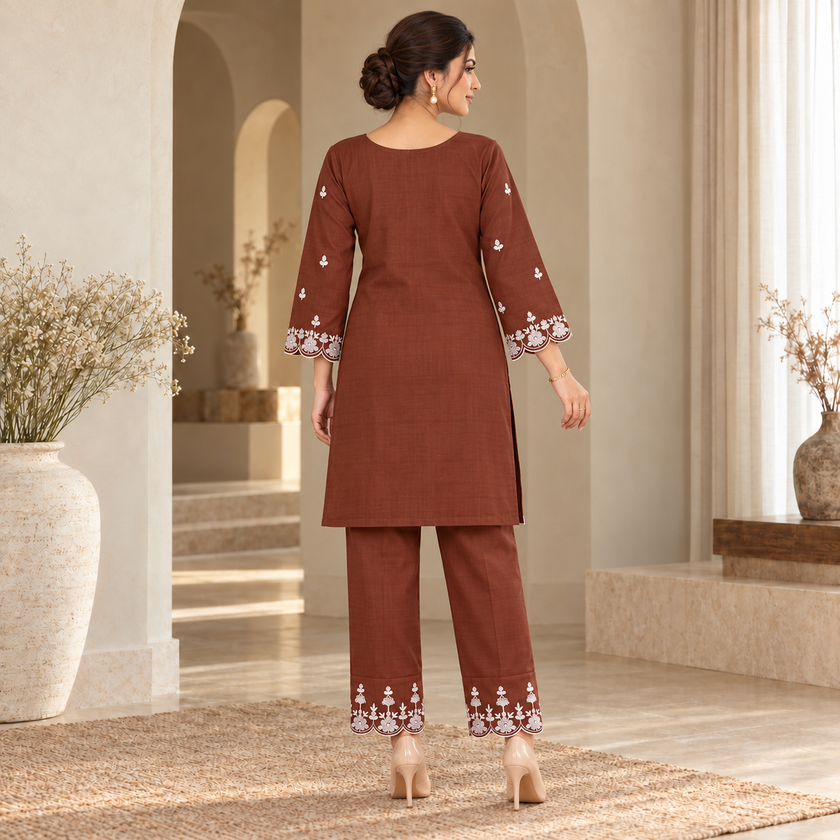 Brown Embroidery Cord Set