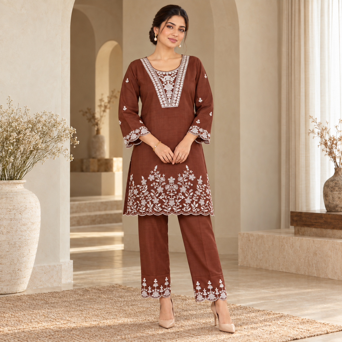 Brown Embroidery Cord Set