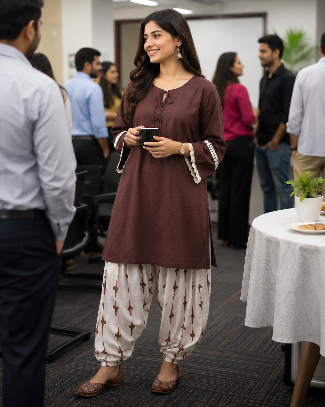 Brown Farshi Salwar Set for Women with Printed Farsi Salwar
