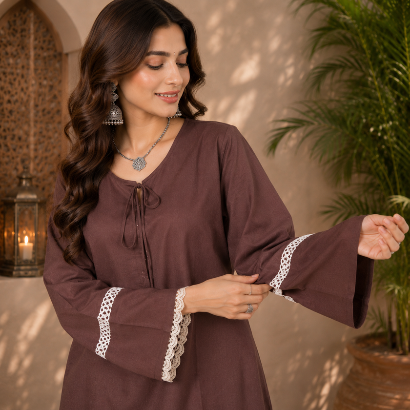 Brown Farshi Salwar Set for Women with Printed Farsi Salwar