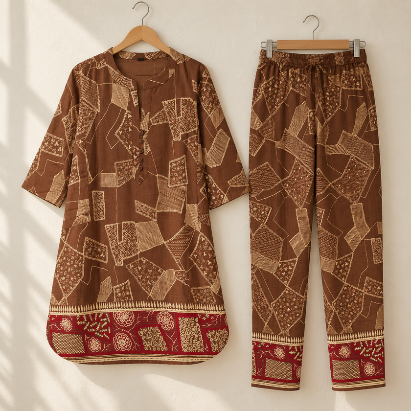 Brown Geometry Red Bordered Cord Set