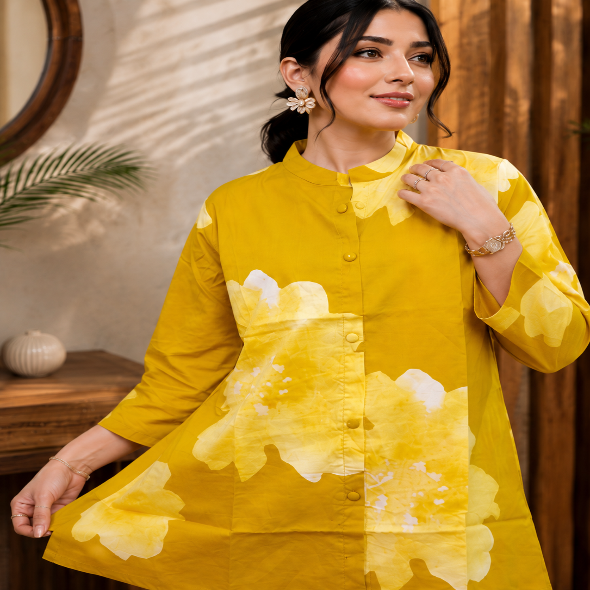 Mustard Floral Cord Set