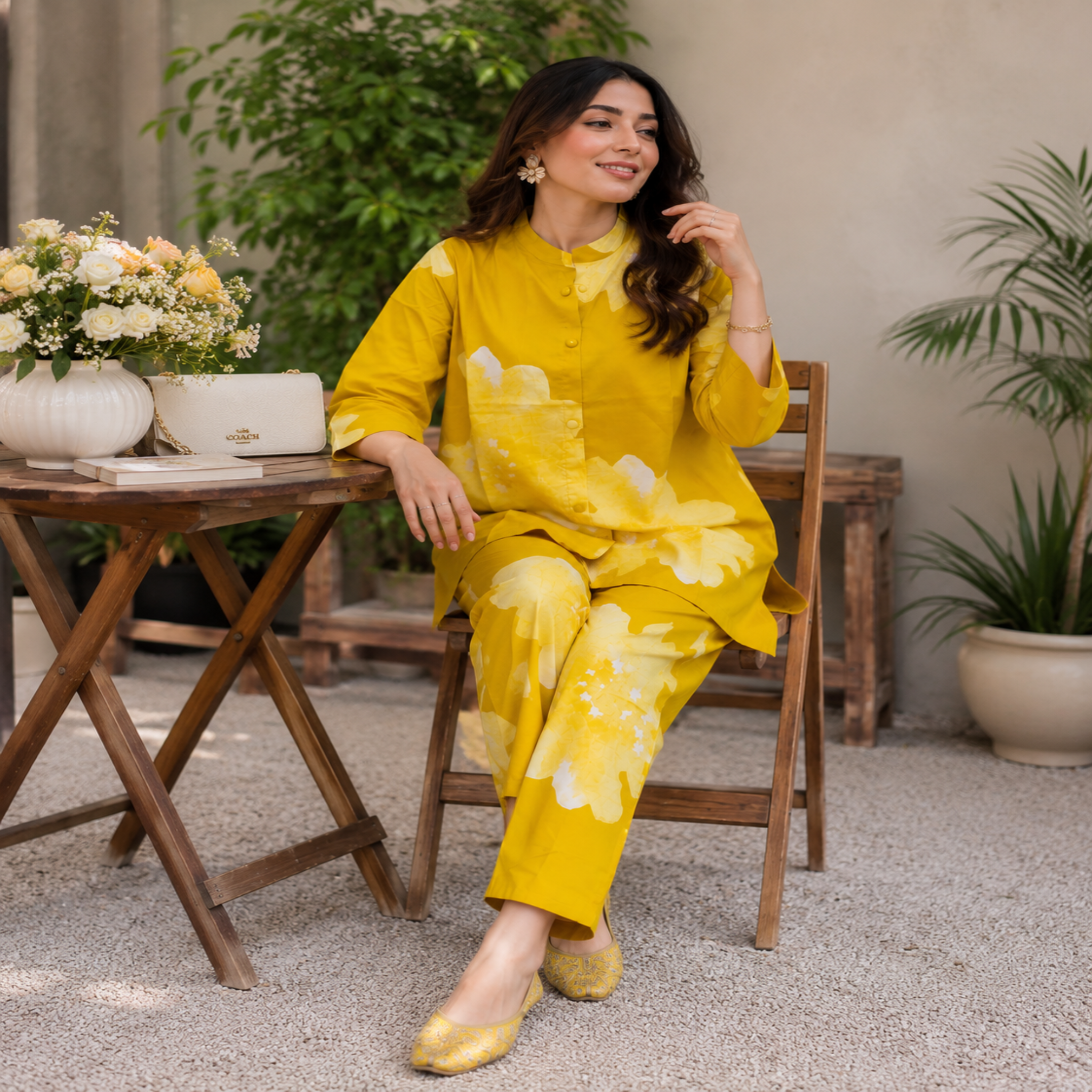 Mustard Floral Cord Set