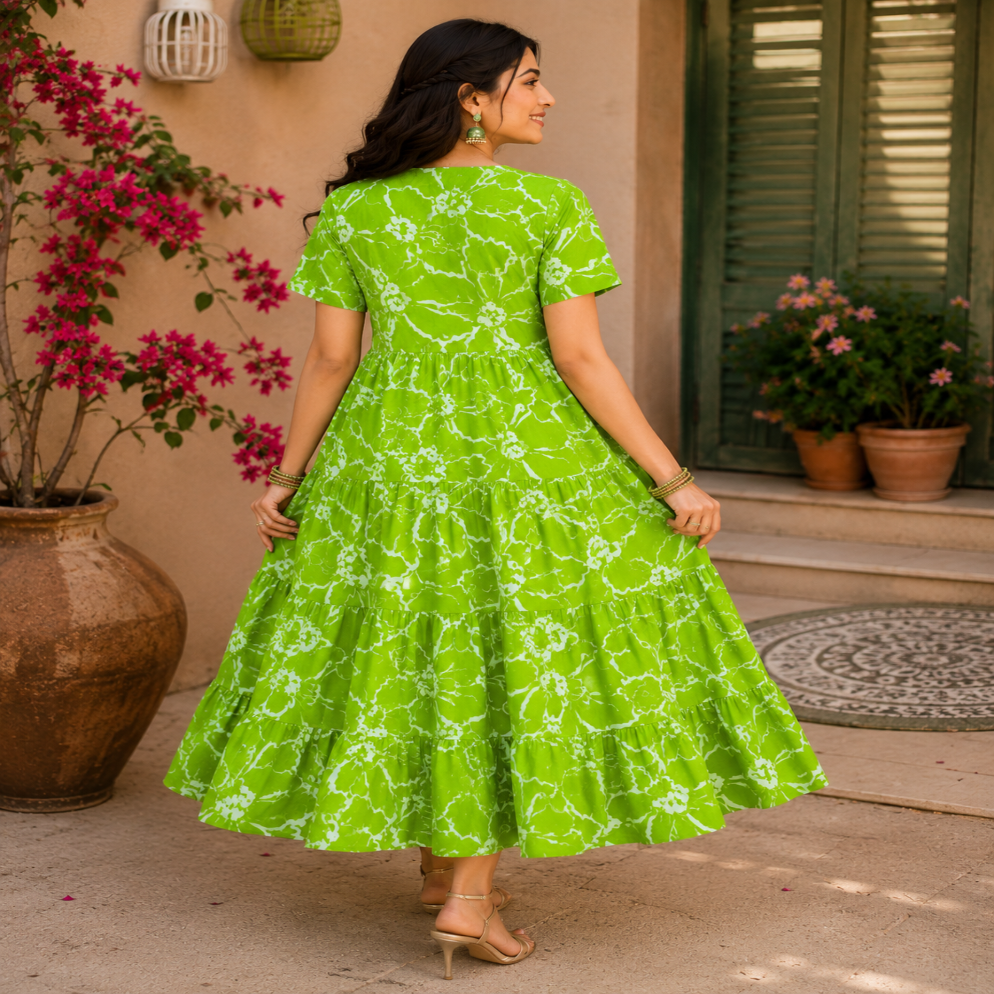 Green Printed Midi Dress