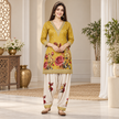 Floral Yellow-Cream Woolen Farshi Salwar