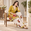 Floral Yellow-Cream Woolen Farshi Salwar