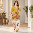 Floral Yellow-Cream Woolen Farshi Salwar