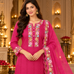 Majenta Pink Embroidered Dupatta Suit