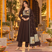 Brown / Coffee Yoke Embroidery Designer Dupatta Suit