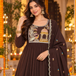 Brown / Coffee Yoke Embroidery Designer Dupatta Suit