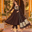 Brown / Coffee Yoke Embroidery Designer Dupatta Suit