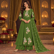 Mehndi Green Floral Embroidered A-Line Dupatta Suit