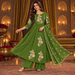 Mehndi Green Floral Embroidered A-Line Dupatta Suit