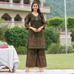 Mehndi Green Mirror Work Printed Kurta Set