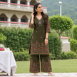 Mehndi Green Mirror Work Printed Kurta Set