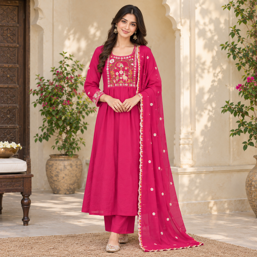 Pink Anarkali Designer Dupatta Suit