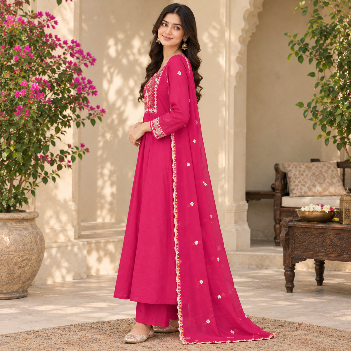 Pink Anarkali Designer Dupatta Suit