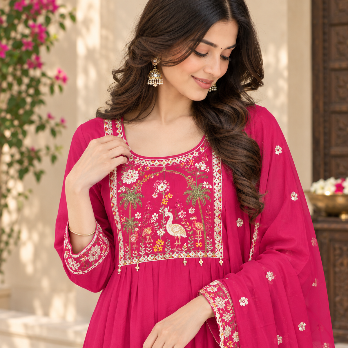 Pink Anarkali Designer Dupatta Suit