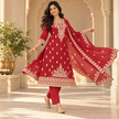 Red Heavy Embroidered Dupatta Suit