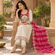 Cream Neck Embroidered Pink Dupatta Suit