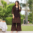Dark Coffee Mirror Work Printed Kurta Set