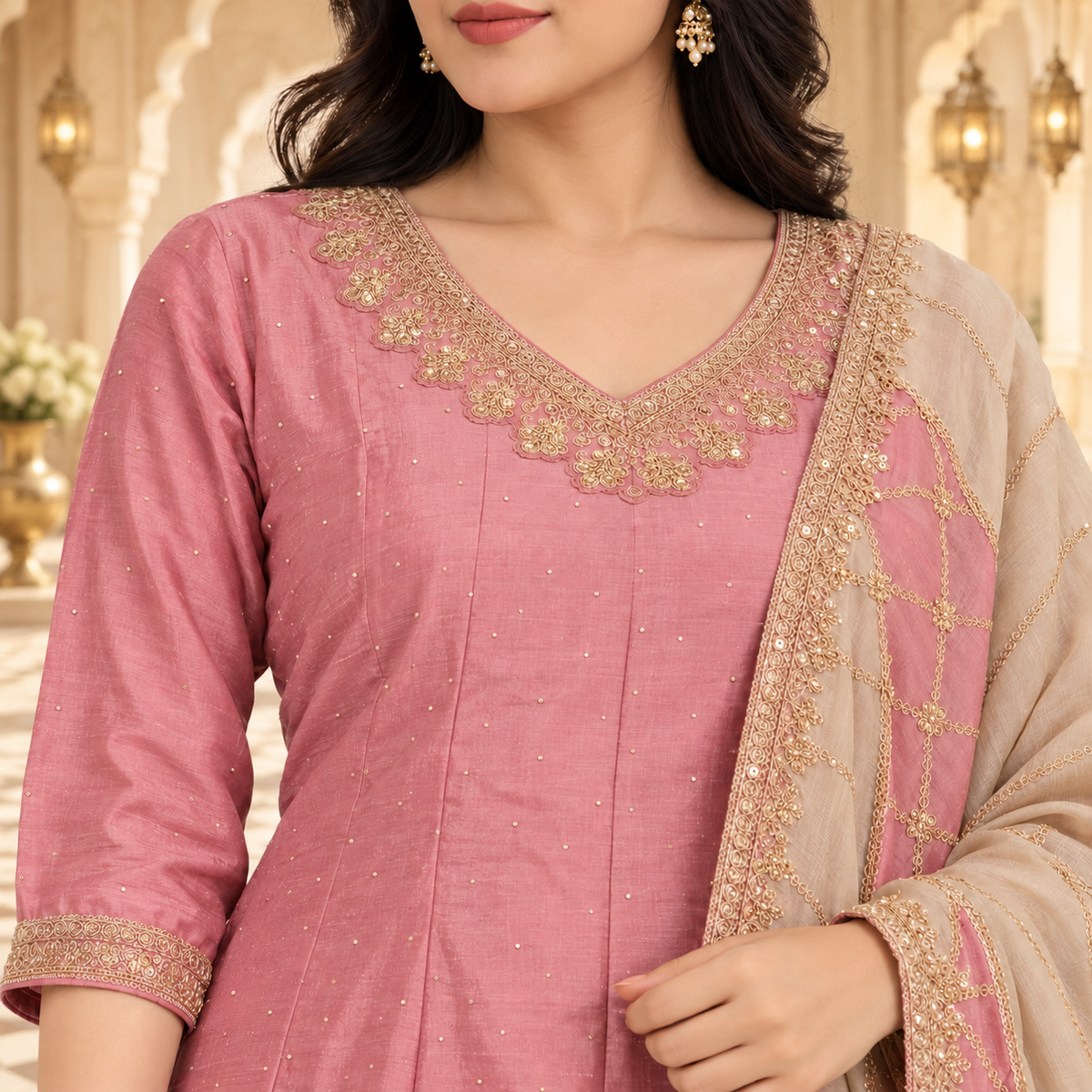 Pink Embroidered Anarkali Suit with Dupatta