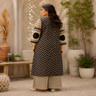 Cream black butta printed dupatta suit for women with straight kurti, palazzo pants and printed dupatta
