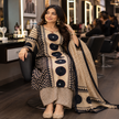 Cream black butta printed dupatta suit for women with straight kurti, palazzo pants and printed dupatta