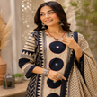 Cream black butta printed dupatta suit for women with straight kurti, palazzo pants and printed dupatta