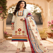 Cream Blue Floral Printed Dupatta Suit for Women with Kurta and Pants