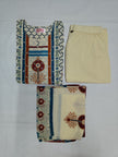 Cream Blue Printed Dupatta Suit