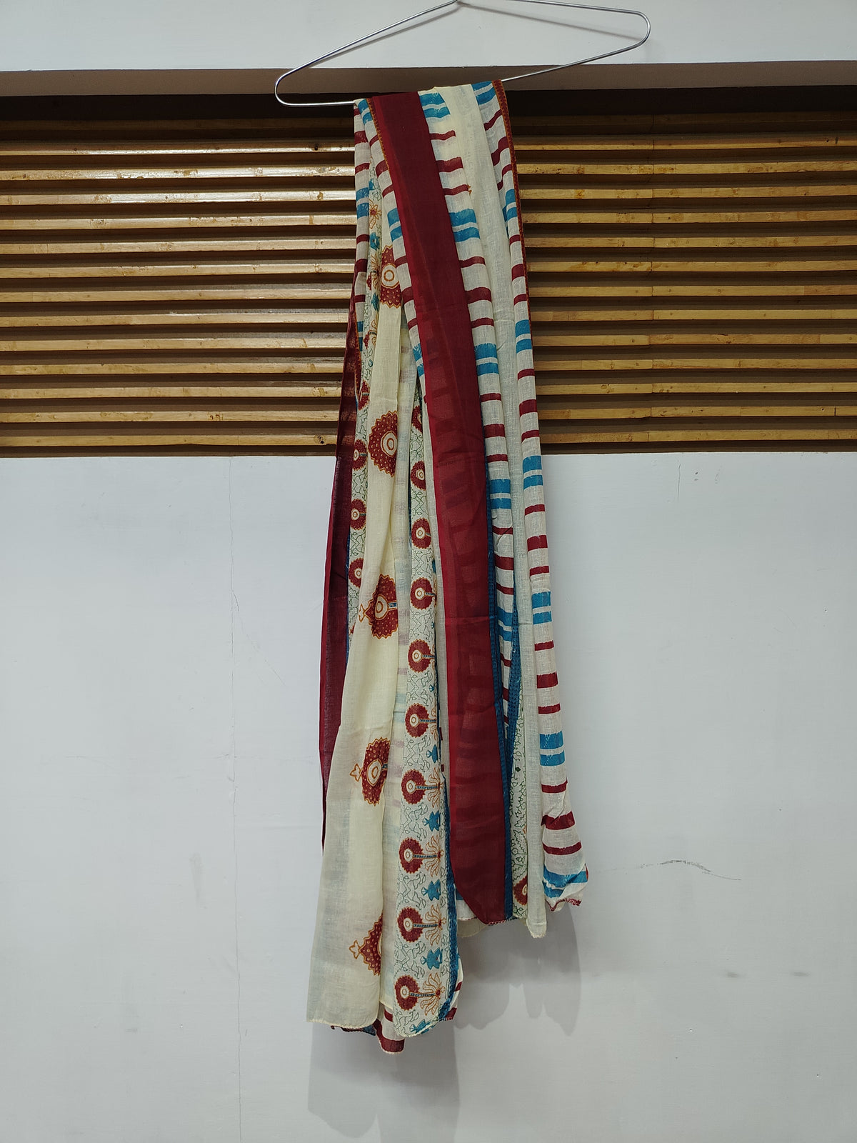Cream Blue Printed Dupatta Suit