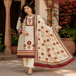 Cream Maroon Floral Printed Dupatta Suit for Women with Kurta and Pants