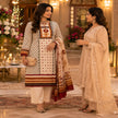 Cream Maroon Floral Printed Dupatta Suit for Women with Kurta and Pants