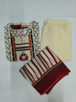 Cream Maroon Printed Dupatta Suit