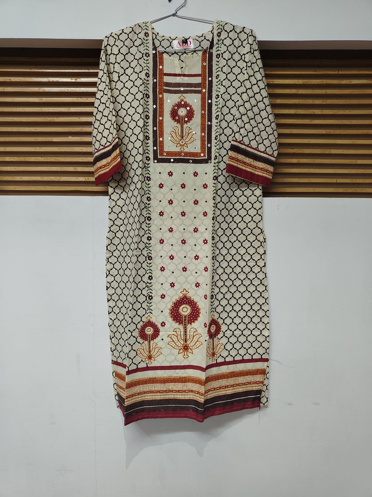 Cream Maroon Printed Dupatta Suit
