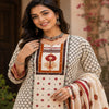Cream Maroon Floral Printed Dupatta Suit for Women with Kurta and Pants