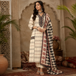 Cream Printed Cotton Dupatta Suit for Women with Kurta and Pants
