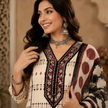Cream Printed Cotton Dupatta Suit for Women with Kurta and Pants
