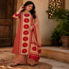 Cream red butta printed dupatta suit for women with straight kurti, palazzo pants and printed dupatta