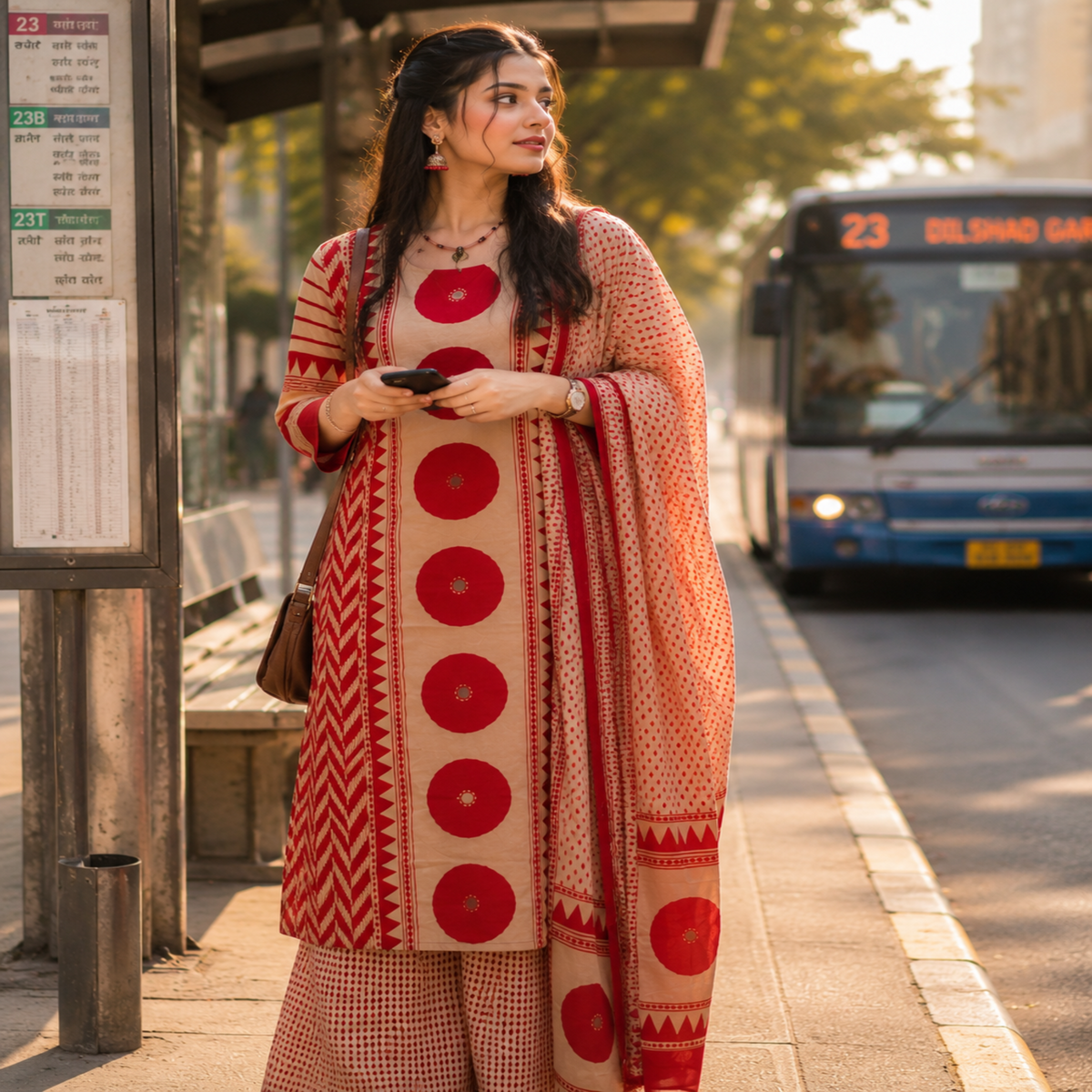 Cream red butta printed dupatta suit for women with straight kurti, palazzo pants and printed dupatta