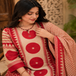 Cream red butta printed dupatta suit for women with straight kurti, palazzo pants and printed dupatta